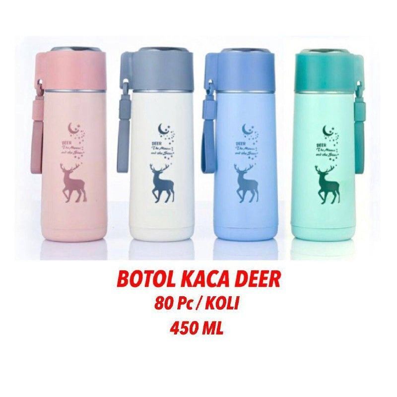 botol kaca motif rusa / botol minum kaca deer rusa / botol minum / botol minum rusa / botol / 450ml