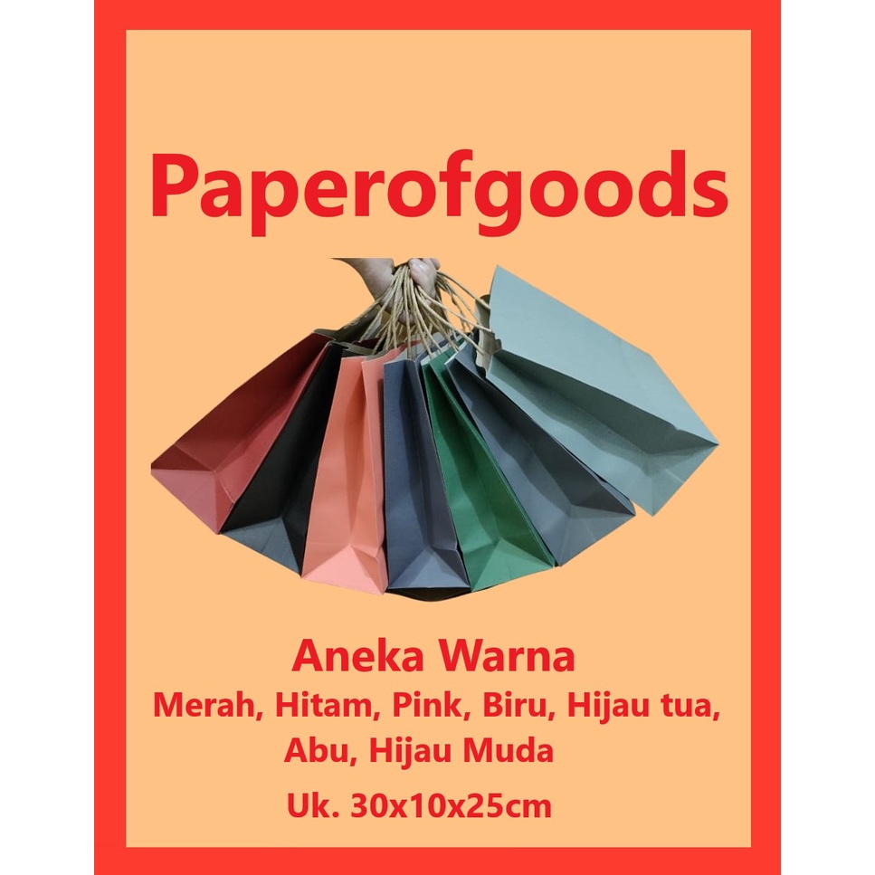 

kantong kertas aneka warna ukuran 30x10x25cm