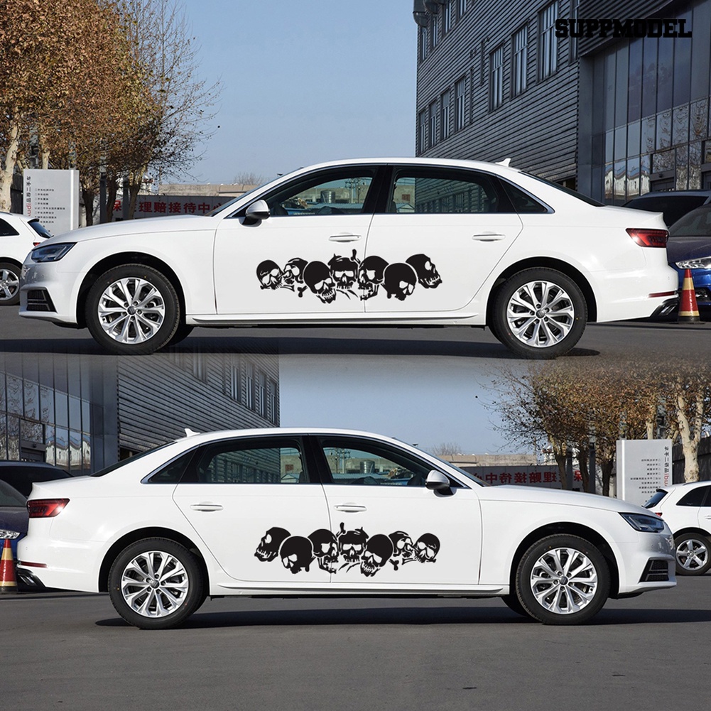 Car 2Pcs Stiker Decal Motif Tengkorak Bahan PVC Untuk Dekorasi Pintu Mobil