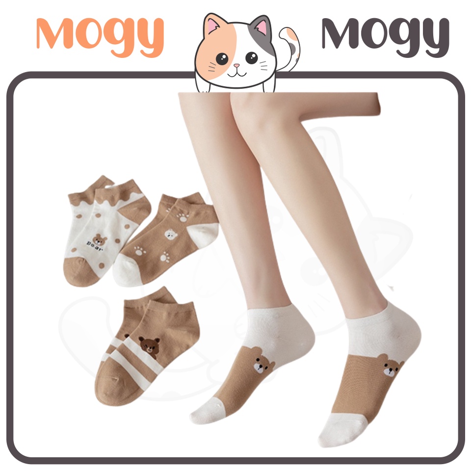 MOGYMOGY KS17 Kaos Kaki Wanita Motif Baby Bear Brown Kaos Kaki Beruang Fashion Women Sock