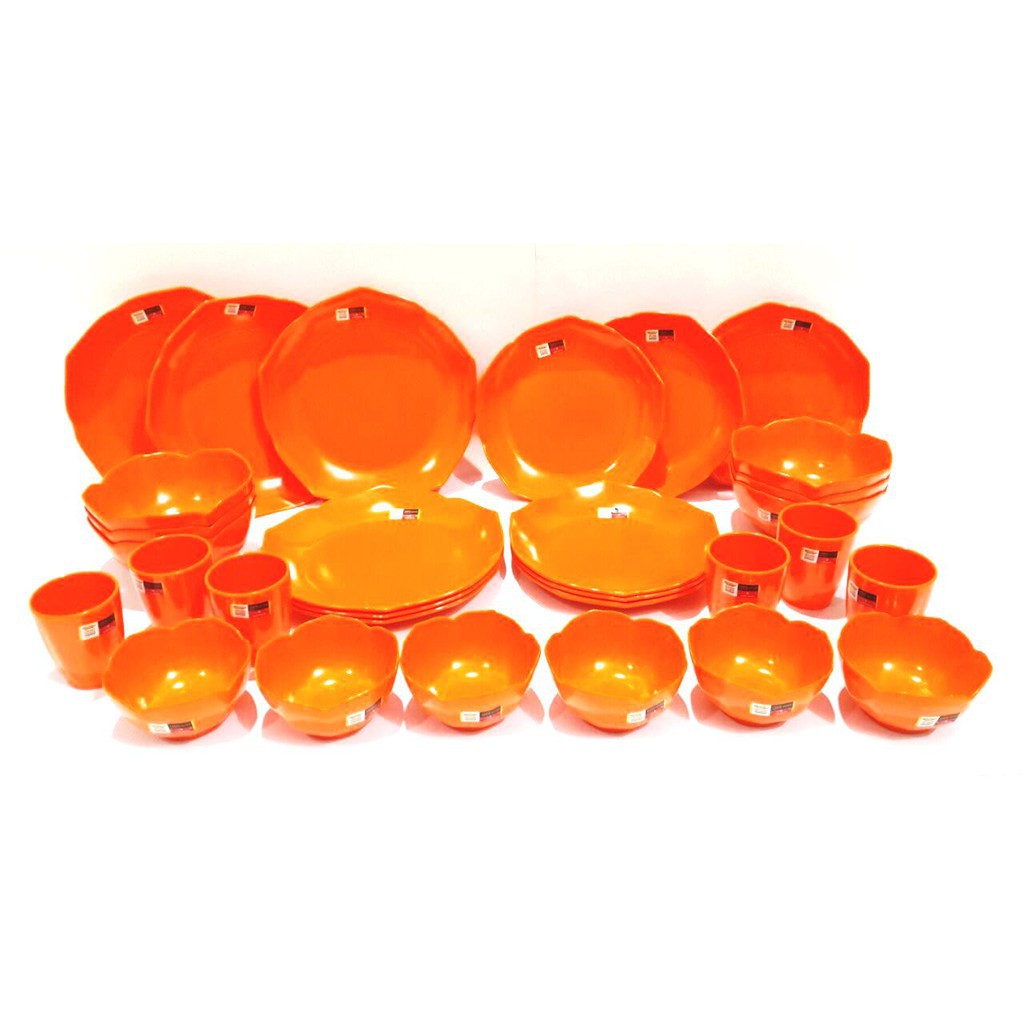Golden Dragon - Paket Teratai Melamin Orange 1 set / MELAMIN PIRING SET (TERMASUK BUBBLE )