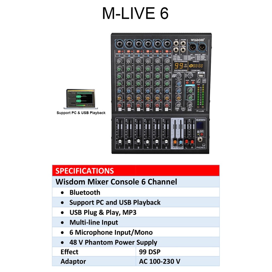 Mixer Audio Wisdom Mlive6 Mlive 6 M Live 6 6channel Original