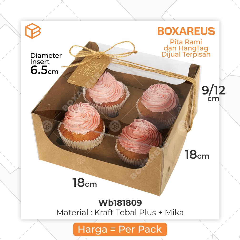 Dus Cupcake Isi 4 | Box Packaging Muffin Cake | Kemasan Roti Kotak Bolu - WB181809