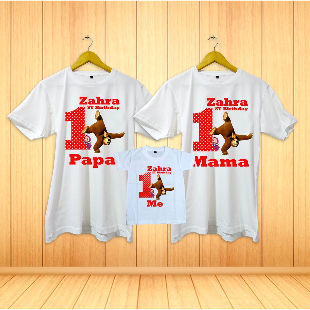 GRATIS CUSTOM NAMA/Foto Kaos Baju/T-shirt Birthday/Kaos Ultah/ULANG TAHUN Marsha And The Bear