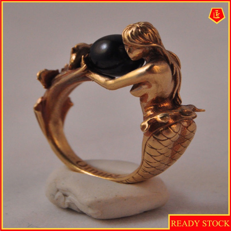 [Ready Stock]Creative Mermaid Black Pearl Ring