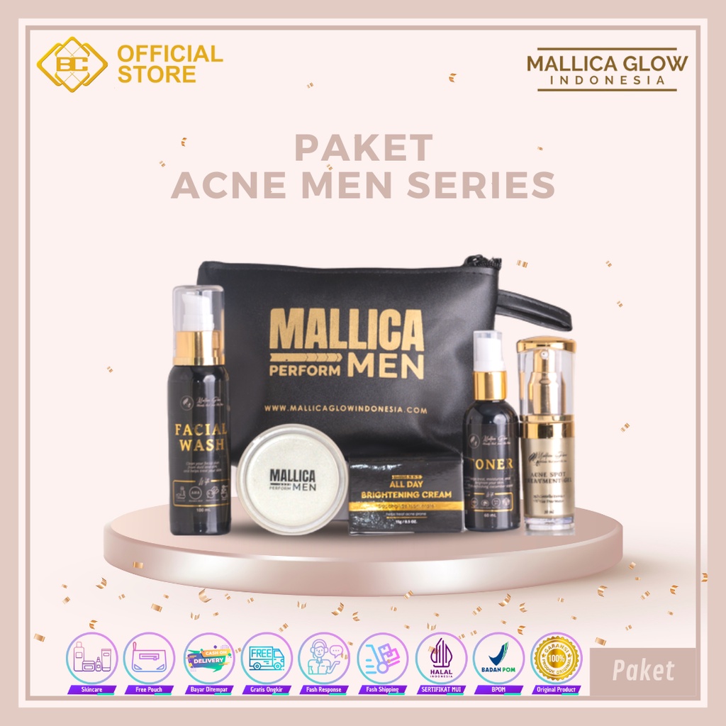 [Bakung Cosmetics] Mallica Glow Paket Acne Men Series/ Skincare/ Perawatan Kulit Wajah Pria (COD)