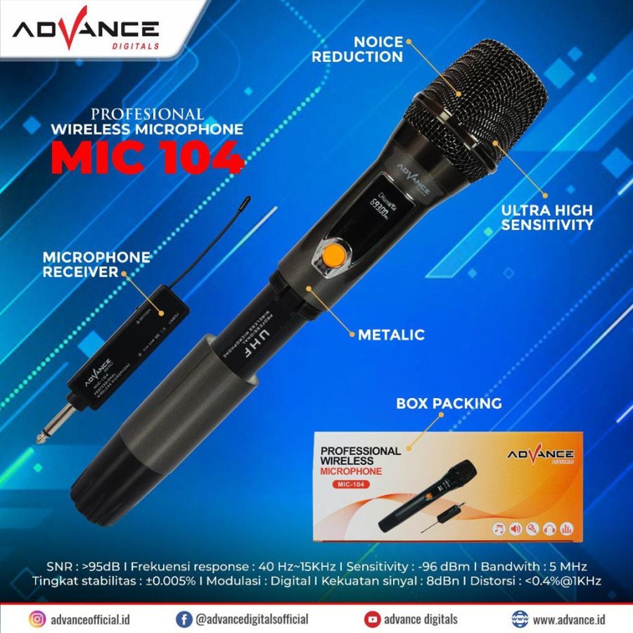 Advance Mic-104 Microphone Profesional Mic Wireless Mic 104 UHF