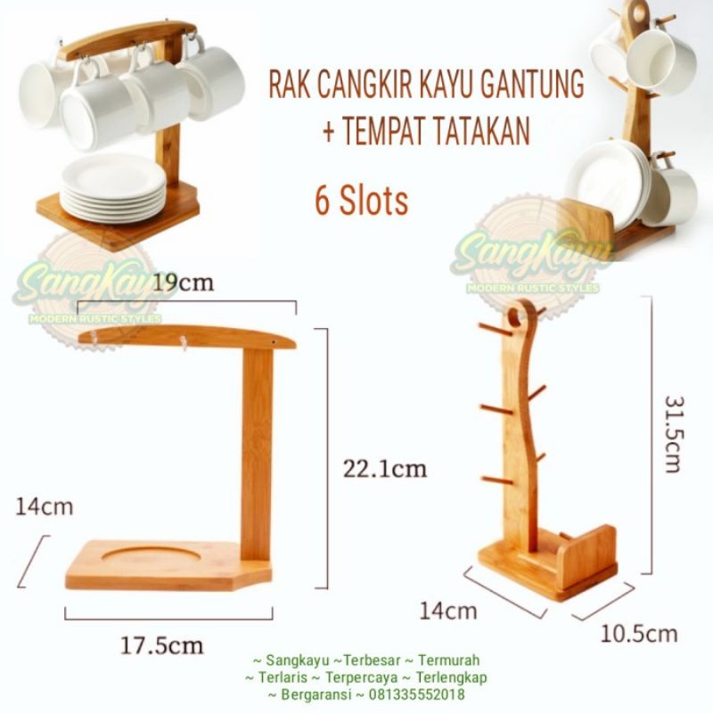 Rak gantung cangkir rak mug holder kayu rak gelas rak dapur minimalis3