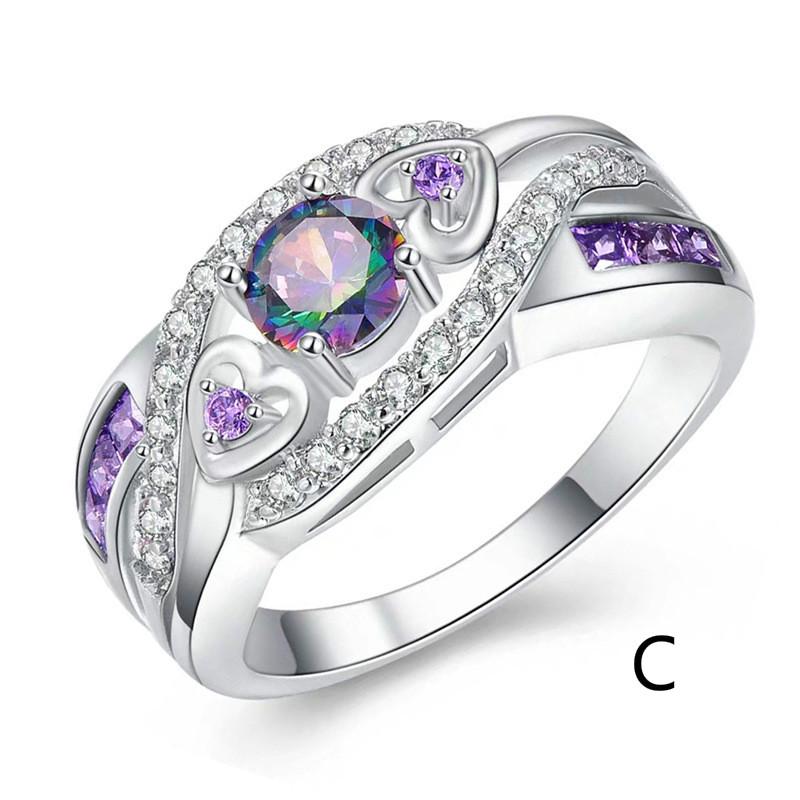 Cincin Motif Hati Hias Berlian Imitasi Warna Ungu Untuk Wanita