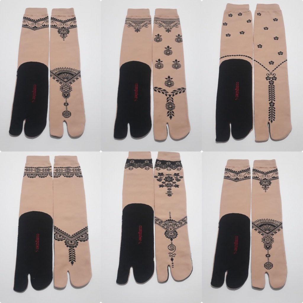 12 pasang kaos kaki jempol wanita motif hena hitam nylon