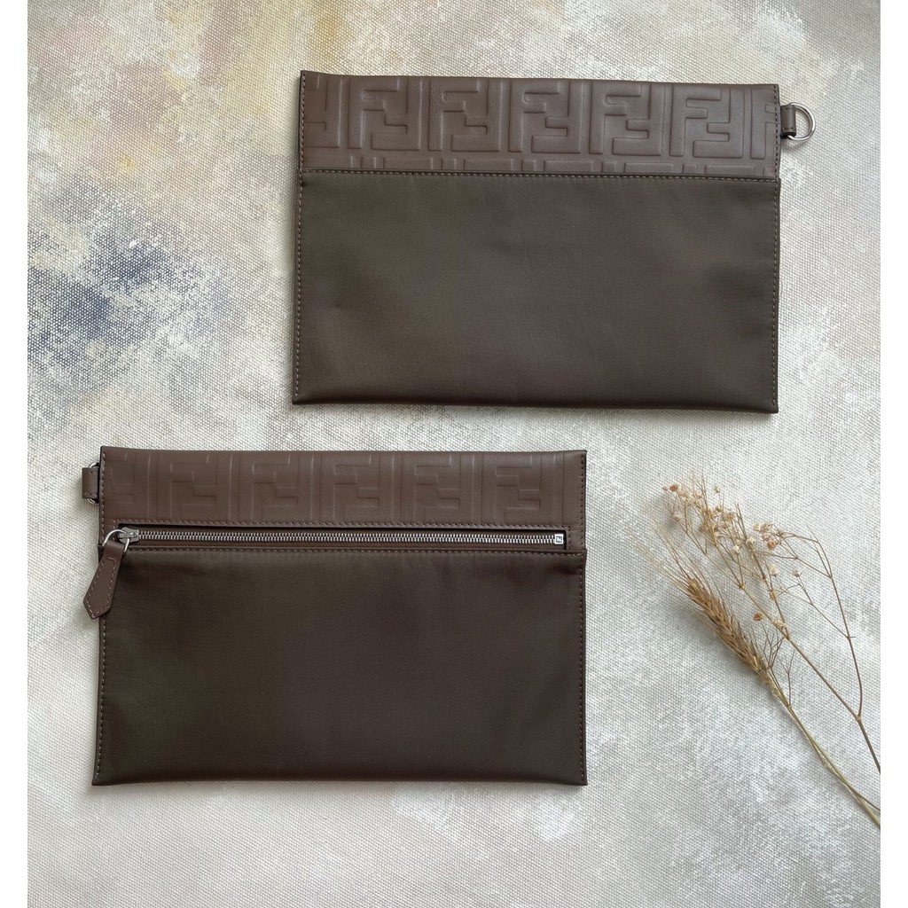 Fendi Men FF Clutch Brown - Dark Khaki