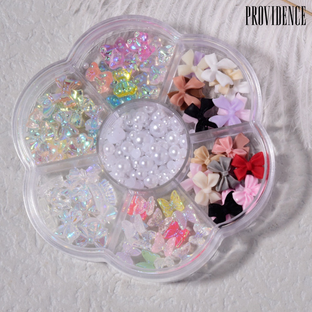 Providence 1 Kotak Hiasan Kuku Diy Bentuk Pita / Beruang / Mutiara Imitasi Untuk Nail Art