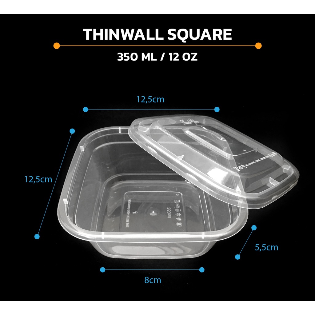 

Thinwall Square 350ml + TUTUP isi 25 / Box Kotak Plastik Murah
