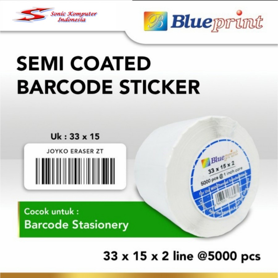 Sticker label Barcode 33x15mm 2 Line Semi Coated BLUEPRINT isi 5000Pcs Stiker Core 1&quot; Inch