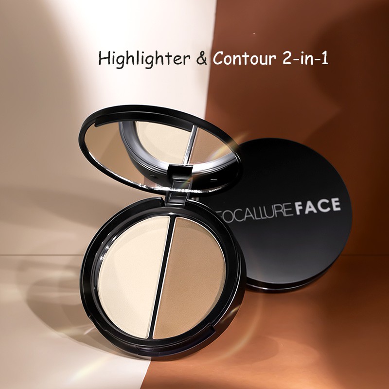 FOCALLURE Highlighter &amp; Contour Double Powder Palette  3 Colors(100% Original, BPOM Certified) FA05