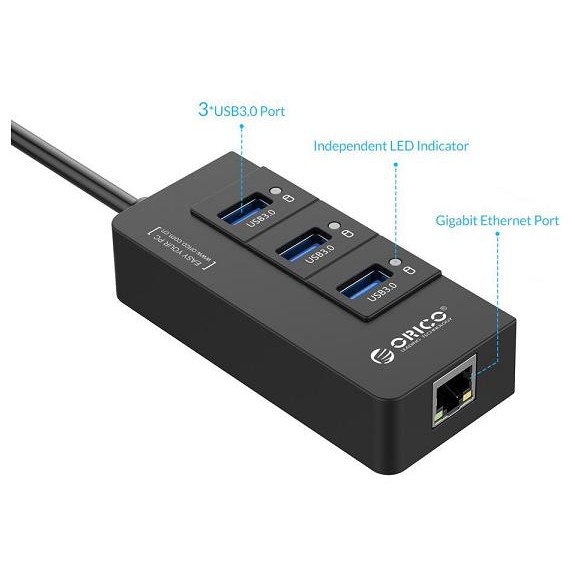 ORICO HR01-U3 USB HUB 3 Port USB 3.0 With USB LAN Card Adapter RJ45