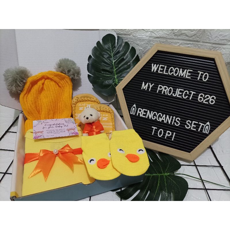 RENGGANIS SET | BABY HAMPERS BAYI GIFT KADO SET | PAKET LAHIRAN BAYI LAKI - LAKI PEREMPUAN UNISEX-Kupluk Yellow