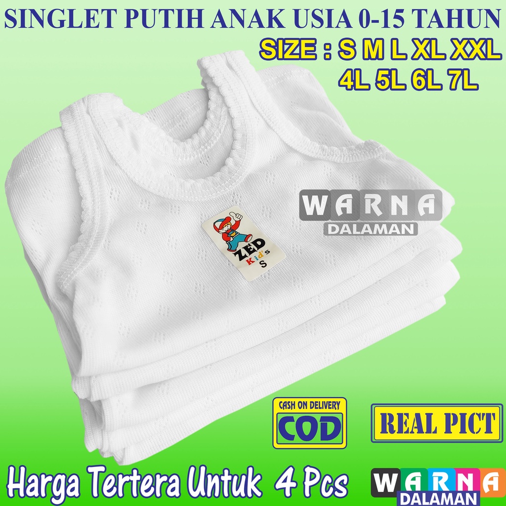 6 Pcs Singlet Putih Anak Perempuan dan Laki Laki Usia 0-15 Tahun Khusus Warna Putih | WARNA DALAMAN