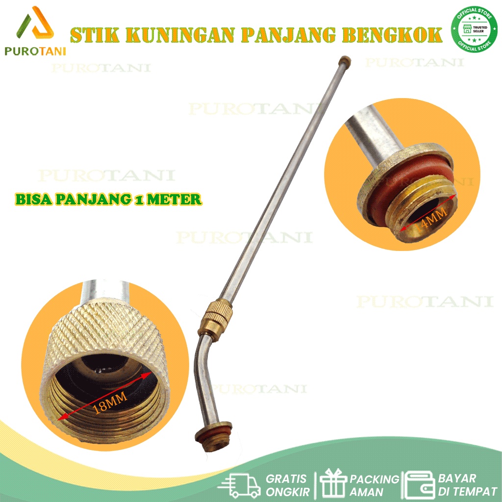 Stick Tangki Elektrik Bengkok Stik Kuningan Pipa Sprayer 1M Drat 18mm