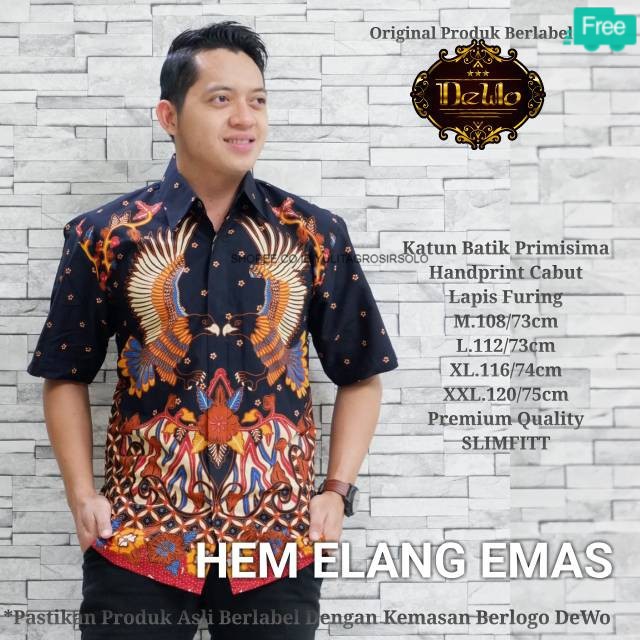 BATIK PRIA XXXL JUMBO BIG SIZE Kemeja  Lengan Panjang Elang Emas Hitam Eksklusif SRAGENAN