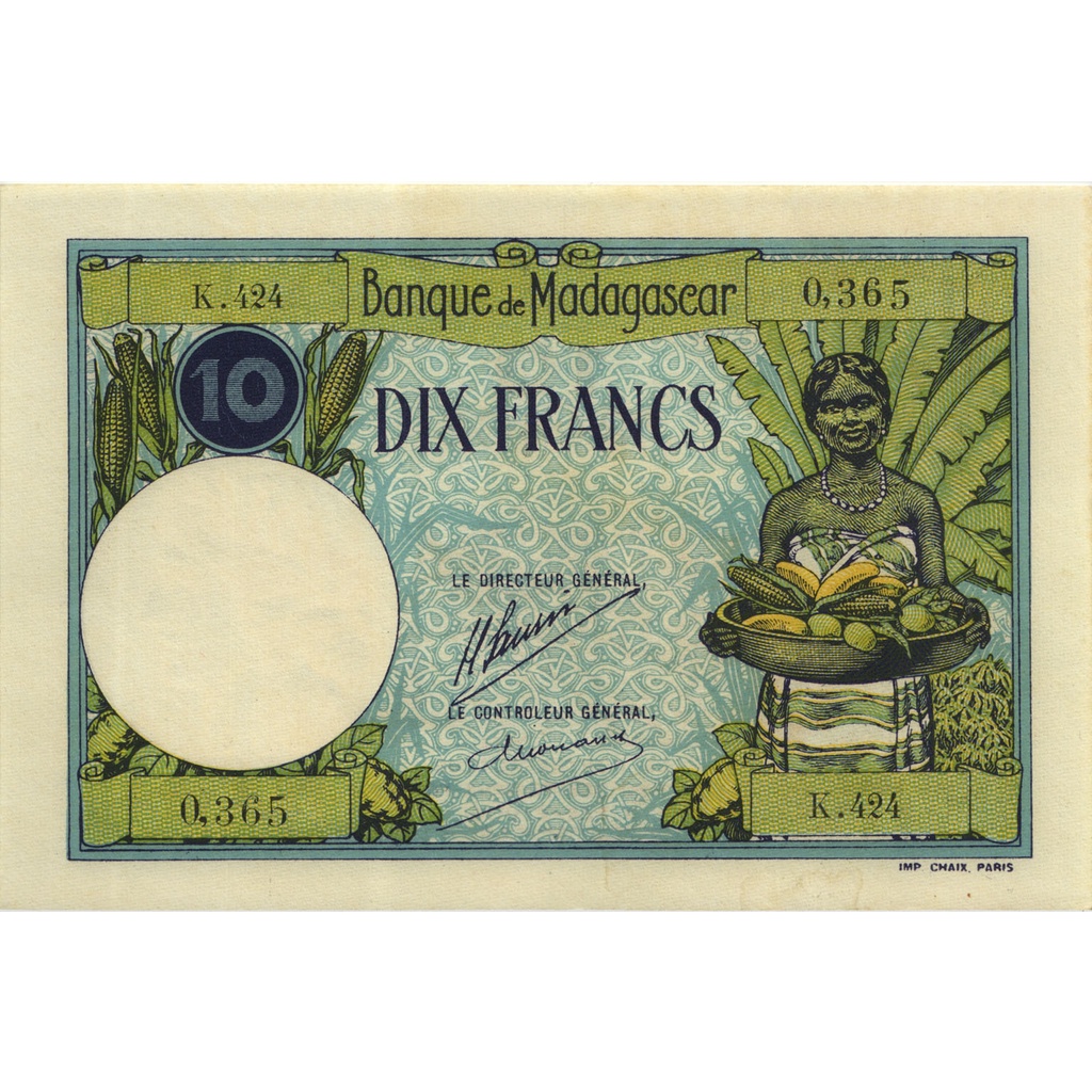 Uang kuno Refro madagaskar 10 Francs tahun 1937-1947