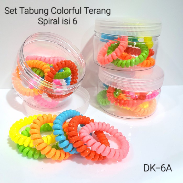 NEW - DK6A Set Tabung 6pc Ikat Rambut Spiral COLORFULL TERANG Korea Wanita