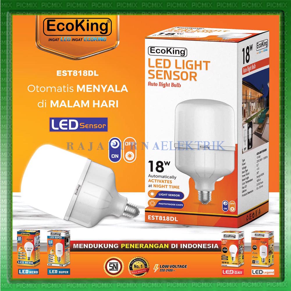 Lampu bohlam LED Sensor Cahaya 10 12 18 Watt Ecoking ORIGINAL