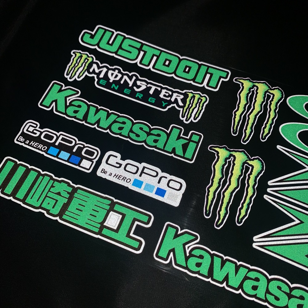 Stiker Reflektif Motif Logo Kawasaki &amp; Monster Tahan Air Untuk Dekorasi Helm Motor