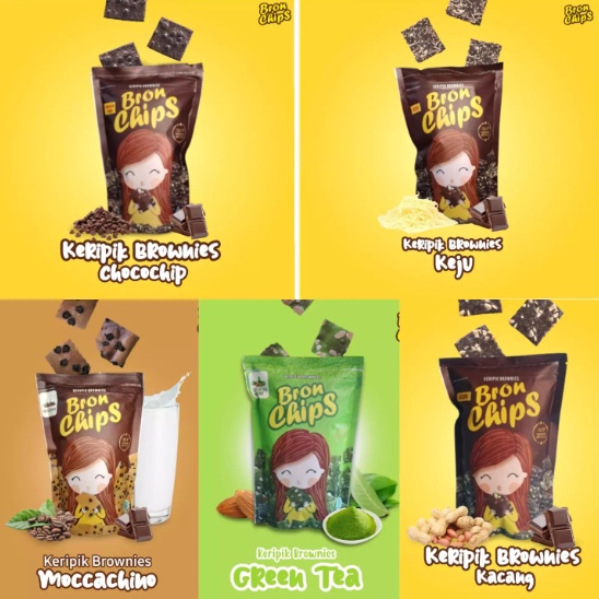 

Bron Chips Keripik Brownies Keju Kacang Greentea ChocoChips 60gr Snack Jajanan Keripik Brownis enak