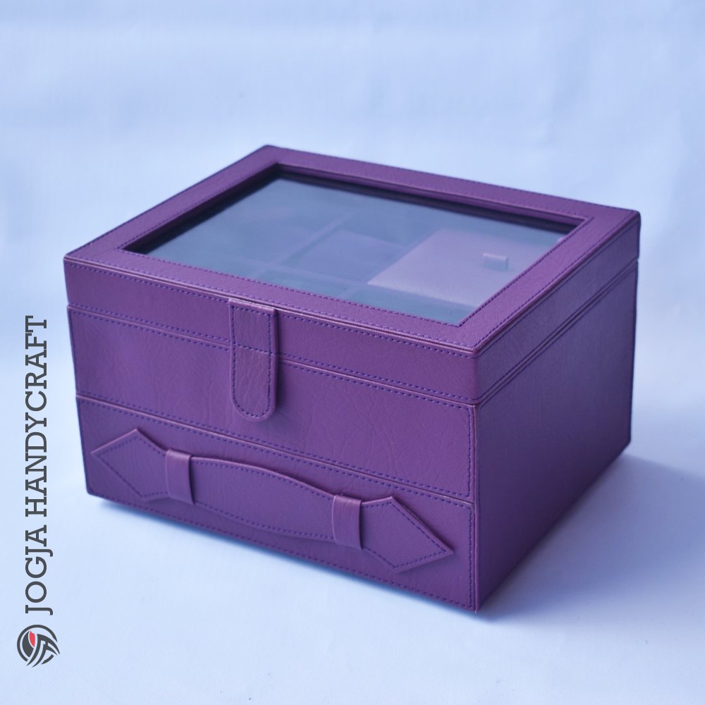 Kotak Tempat Jam Tangan Jumbo isi 4 mix Tempat Perhiasan Tingkat Ungu