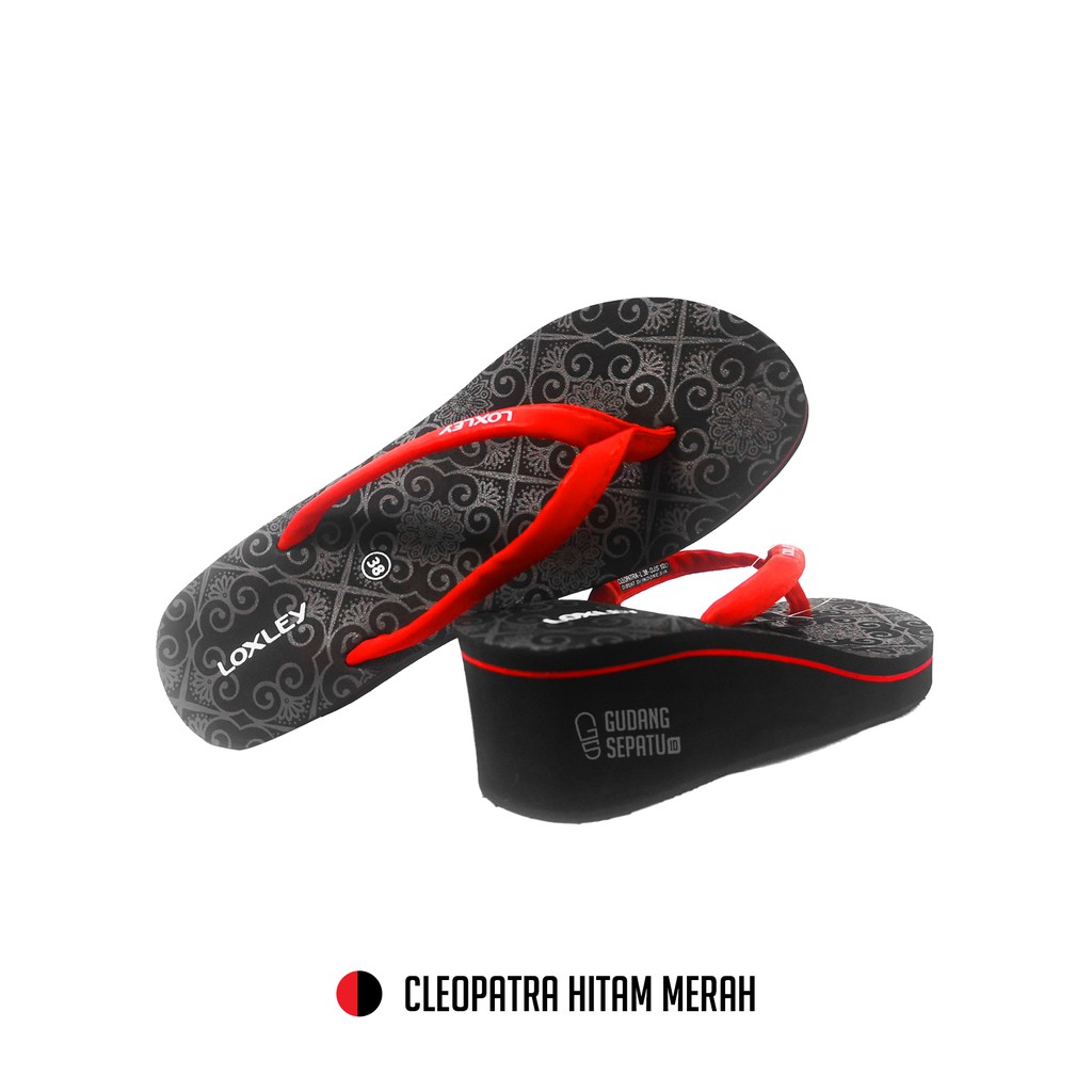 LOXLEY CLEOPATRA - Sandal Wedges Wanita Bermotif Cantik Black Red Size 37-40 Gratis Ongkir