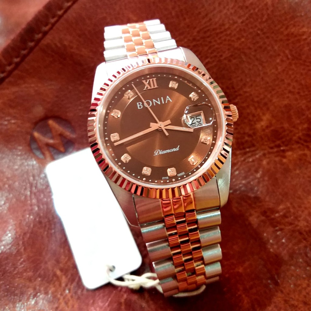 Bonia Diamond BNB10552-1643 Silver Rosegold Jam Tangan Pria Original Ori