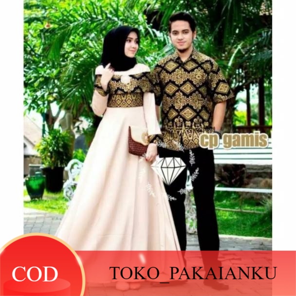 setelan baju couple muslim syari baju kapelan batik  pria wanita model terbaru 2022 kekinian bahan b