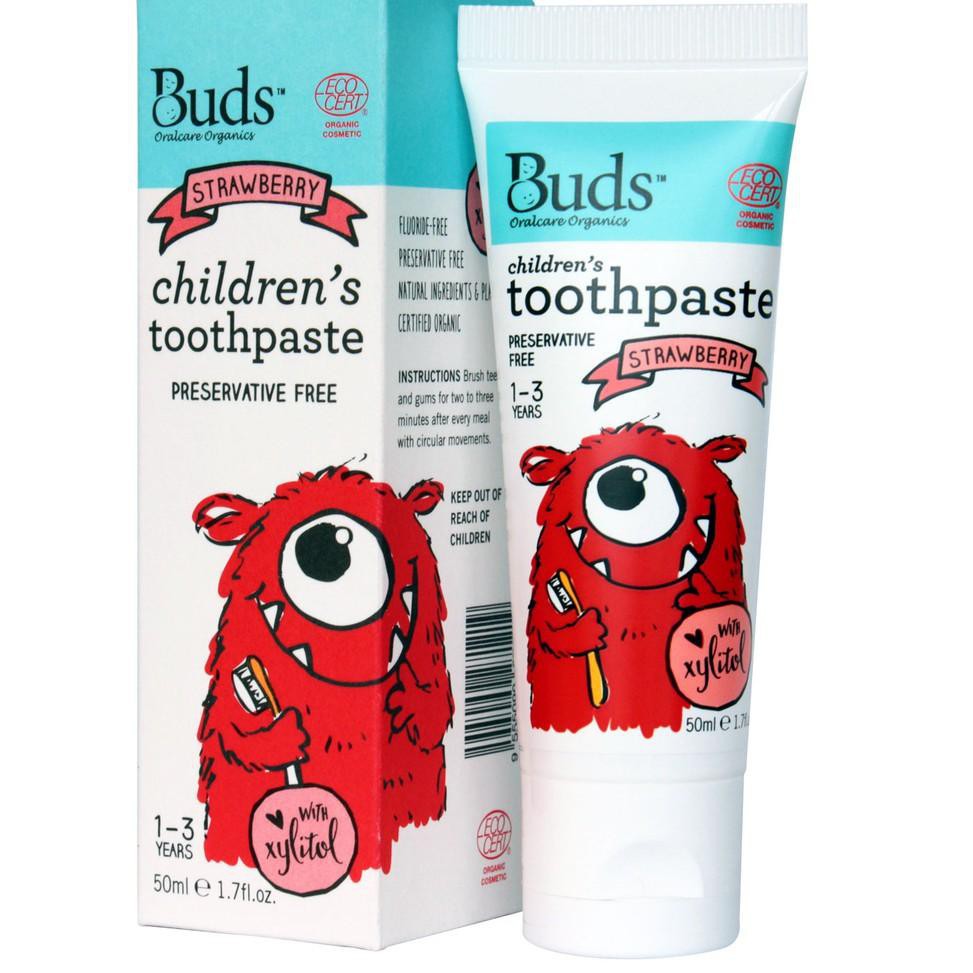 Buds Organics Toothpaste With Xylitol Strawberry Blackcurrant 50ml Pasta Gigi Anak Organik 1-3 tahun