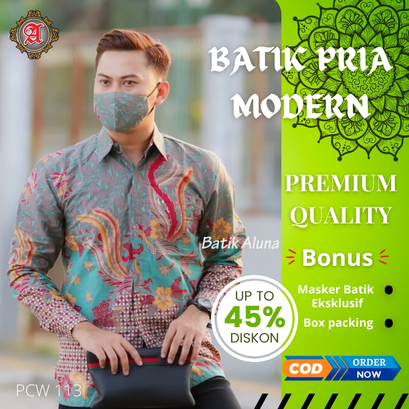Kemeja Batik Pria Modern Lengan Panjang Lapis Furing Slim fit Aluna Sragen Original Baju Kerja kanto