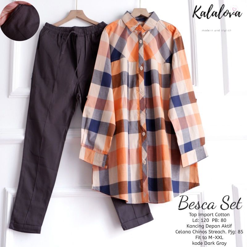ALFEN GROSIR//BESCA SET BAJU SETELAN TUNIK KOTAK WANITA JUMBO