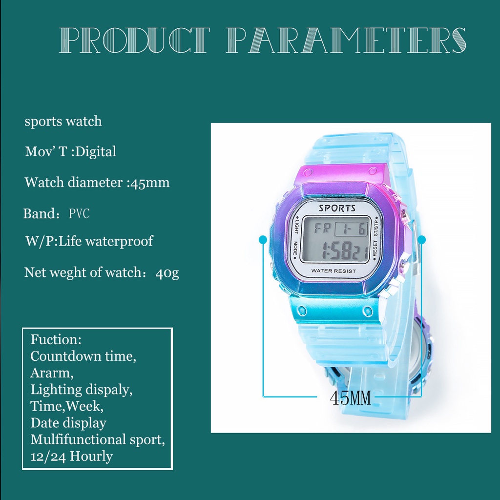 Jam Tangan Wanita Waterproof Sports Watch Gradient Color Couple Luminous Digital Watches