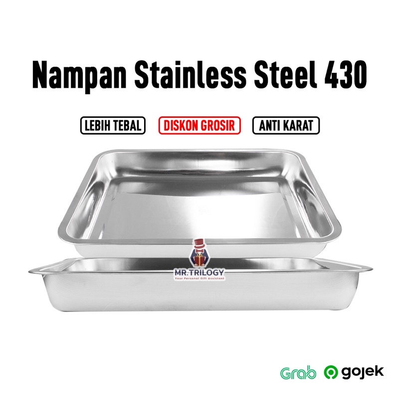 Nampan Stainless Persegi 8203 Tinggi 4.8cm Baking Tray Dapur Anti Karat Alas Rak Piring Makan saji