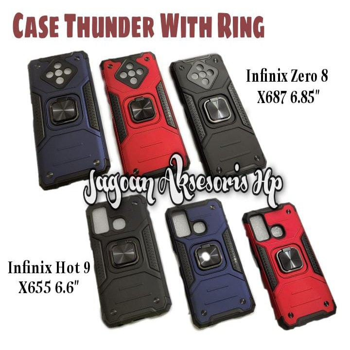 Kickstand Case Infinix Hot 9 X655 Zero 8 X687 Hardcase Thunder Carbon with Ring Holder