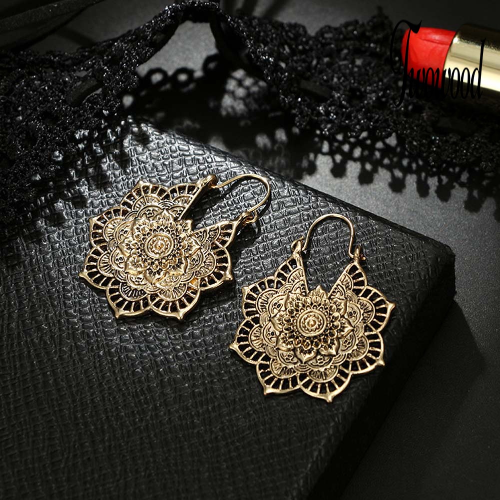 Anting Hoop Desain Bunga Sarang Lebah Hollow Gaya Retro Bohemian Untuk Wanita