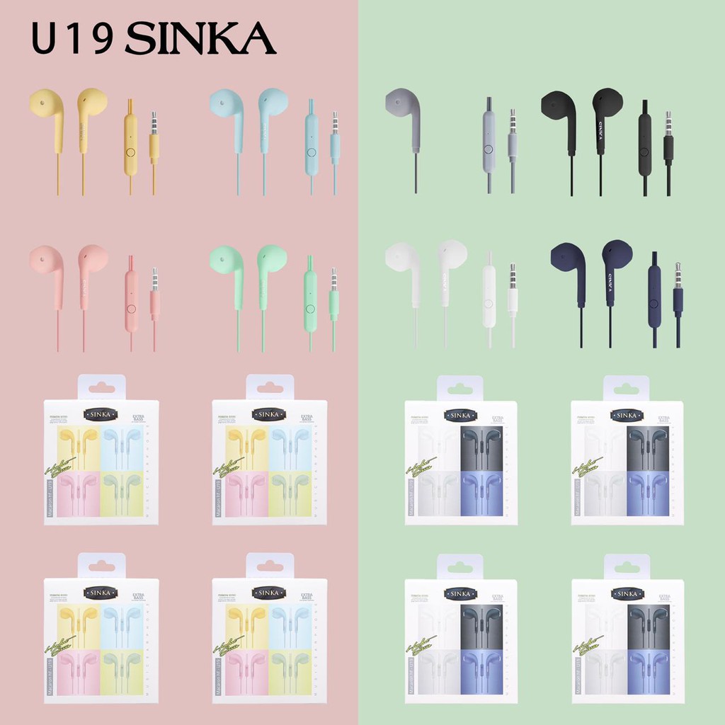 HEADSET SINKA MACARON HF - U19 PREMIUM SOUND HANDSFREE EARPHONE MEGA BASS