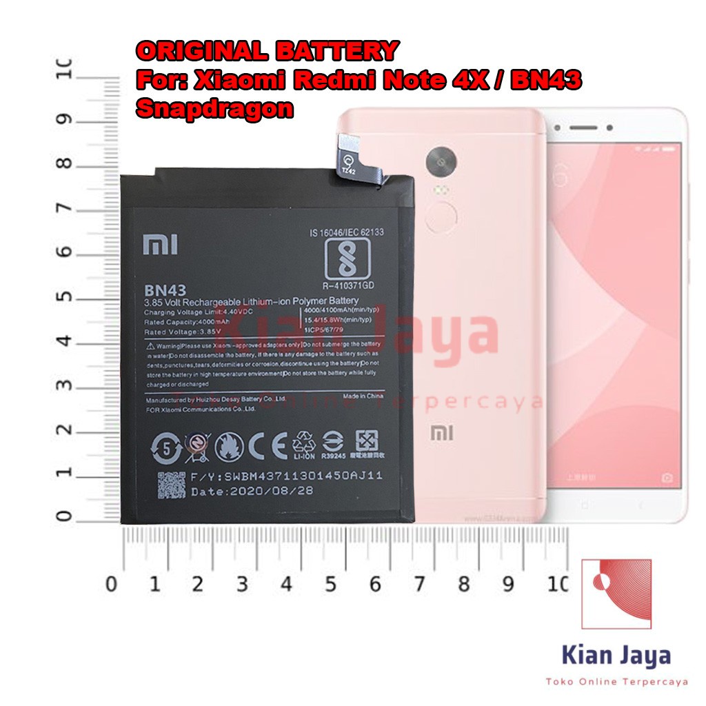 [Garansi 100% Ori] Baterai Xiaomi Redmi Note 4x BN43 Snapdragon Batre Batrai Battery Hp Xiao Mi BN 43 Original