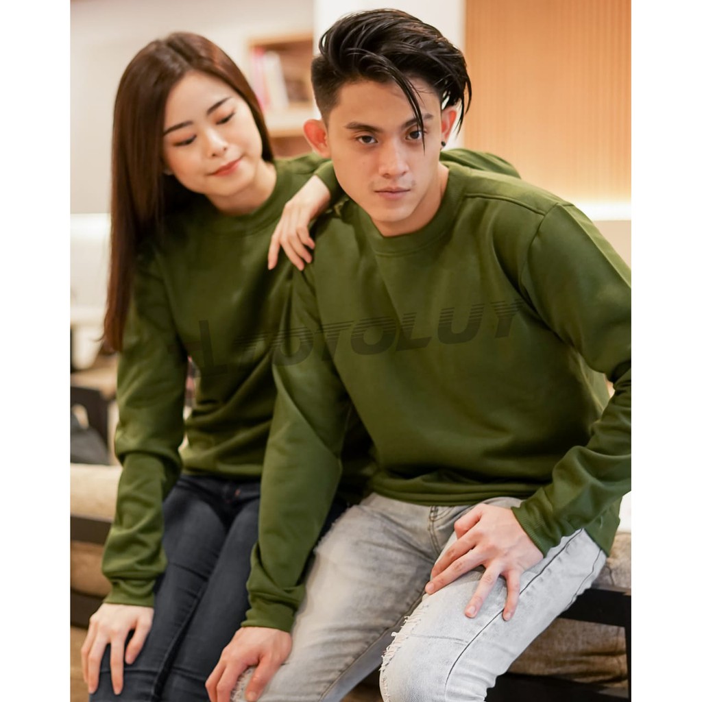 MUKZHOP - COUPLE SWEATER JUMPER / BASIC POLOS / TOTOLUY / HIJAU ARMY