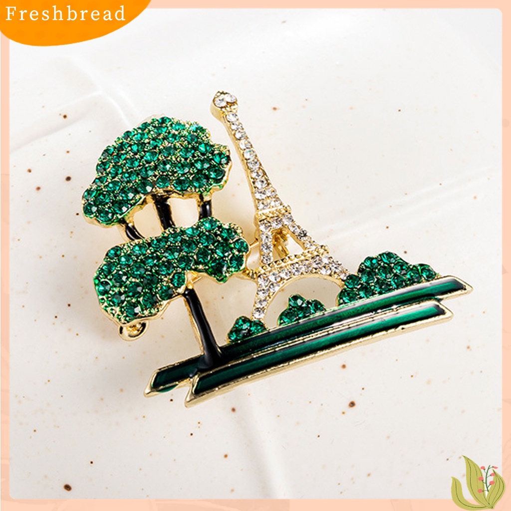 [ TERLARIS]Ladies Eiffel Tower Tree Design Rhinestone Decor Brooch Pin Fashion Jewelry Gift