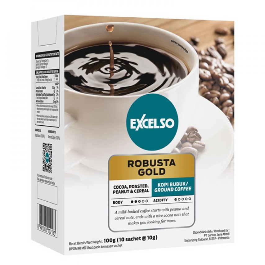

Coffee Excelso Robusta Gold 100gr(10 sachet/10gr) Box