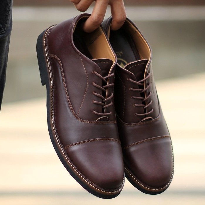 Oxford Brown | Sepatu Kulit Vintage Klasik Pria Cowok Derby Formal Original Footwear | FORIND Kenzio