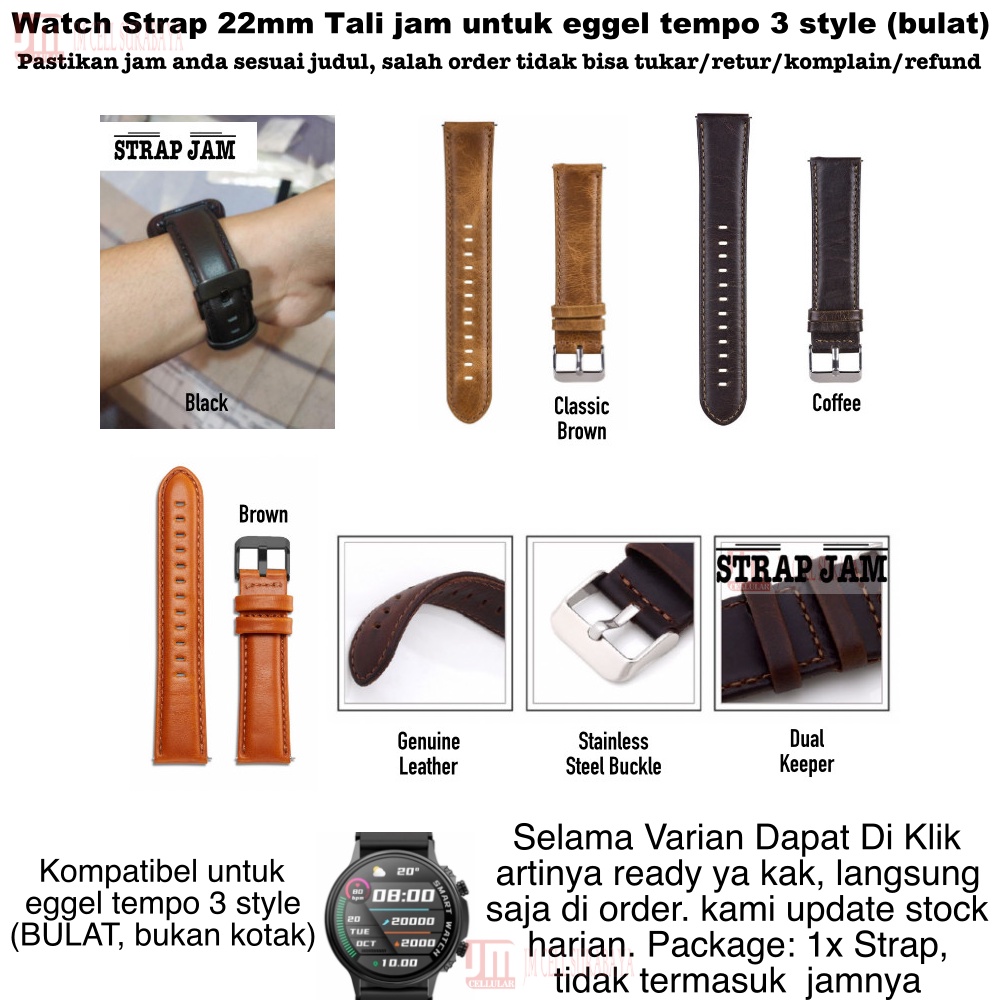 Genuine Watch Strap Eggel Tempo 3 Style (Bulat) - Tali Jam Tangan 22mm Leather Kulit