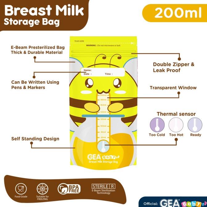 Gea Baby Breast Milk Storage Bag Bee Kantong Asi 200ml