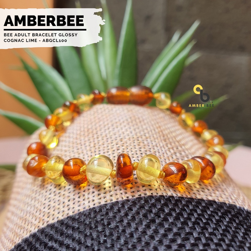 Kalung Amber Dewasa Premium Glossy Cognac Lime by Amberbee NAGCL85