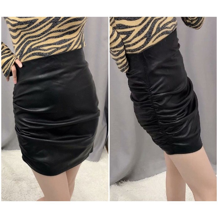 [baju wanita korea]  Rok Mini Skirt Kulit Span Wanita Korea Import Hitam Black